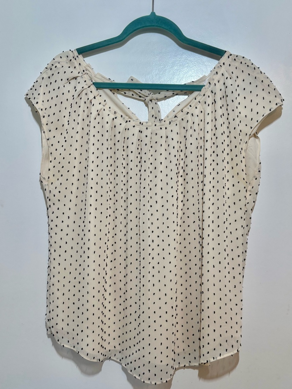 LC Lauren Conrad Cream Blouse with Black Dot Print